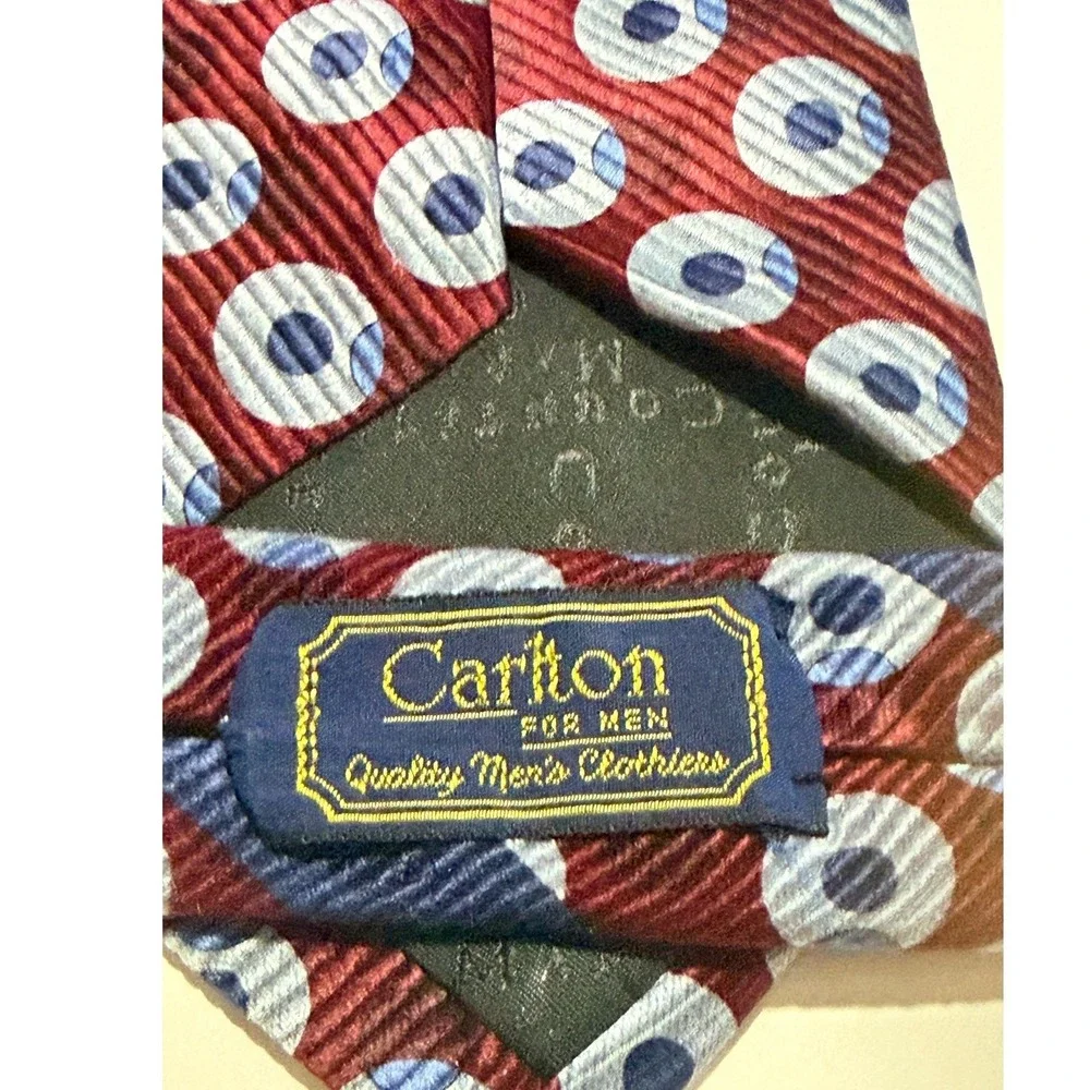 Countess Mara Extra Long Necktie Burgundy Blue Geometric Silk Made Italy Classic